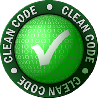 Green circular logo with a check mark and the words “clean code”