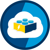 Lightning Web Components and Salesforce Data Trailhead badge. Duel blue badge with cloud, building block and lightning bolt.