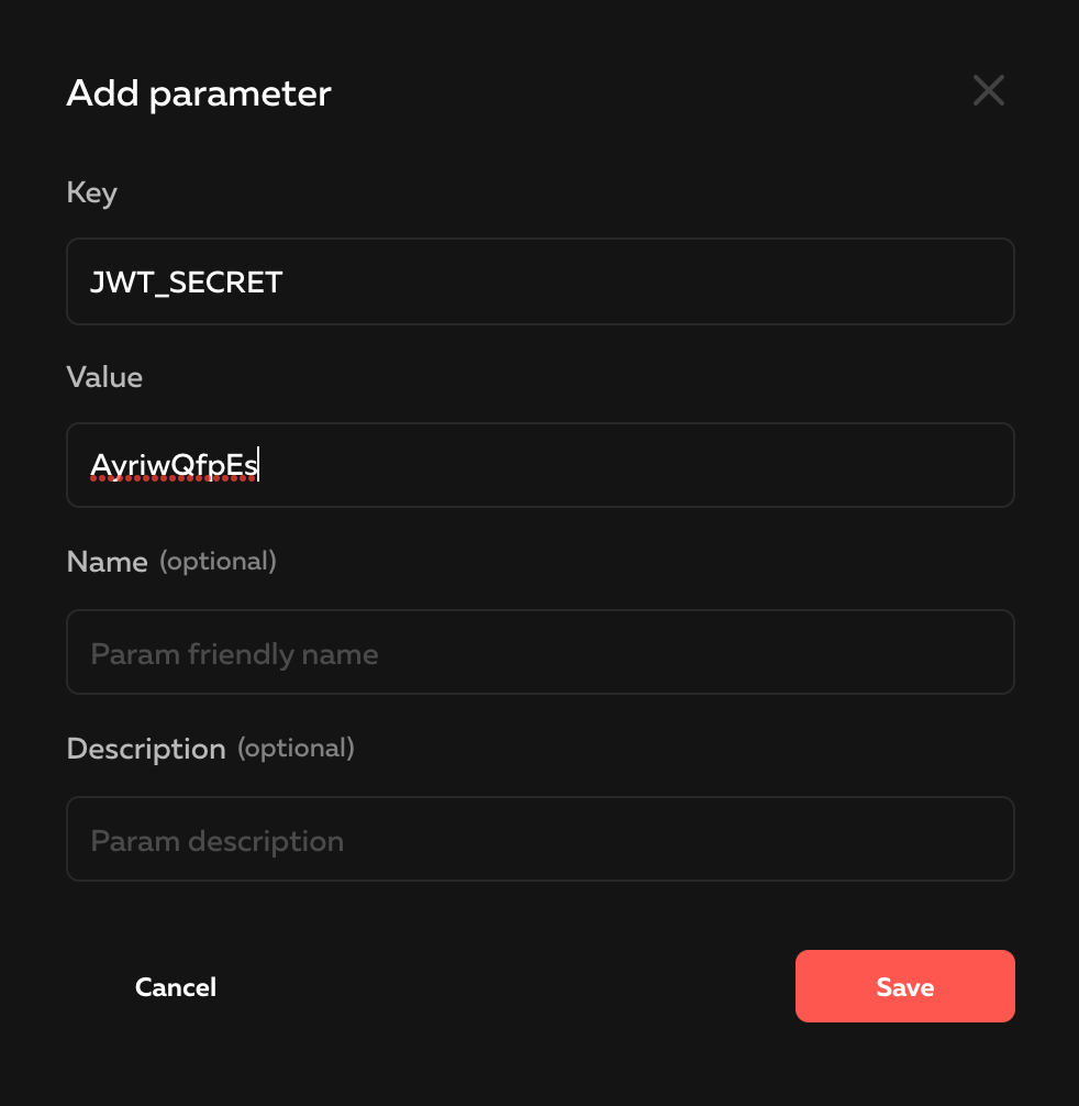 Add a JWT_SECRET parameter to your app