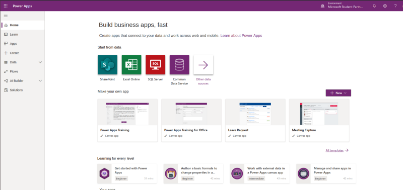 Home Page of[ https://make.powerapps.com/](https://make.powerapps.com/)