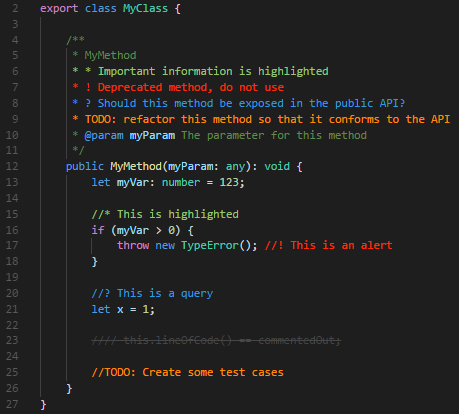 Highlighting code comments using Better Comments (Source)