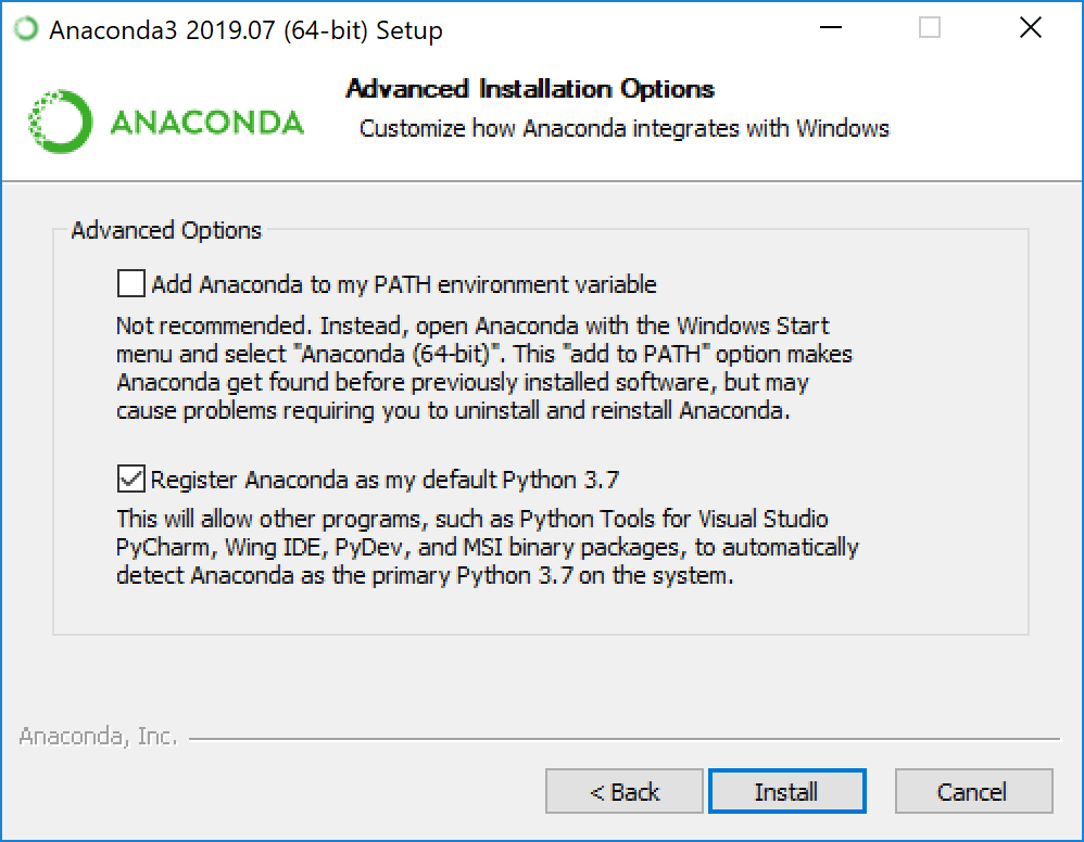 Make sure you add Anaconda to the PATH environment variable.