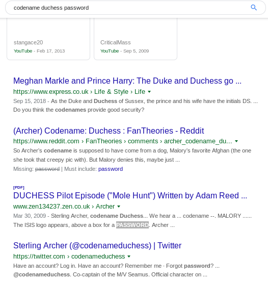 Google result for codename duchess password