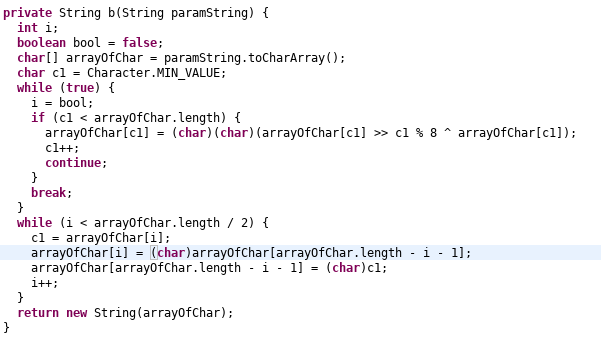 Function b whose returned value is compared to String r