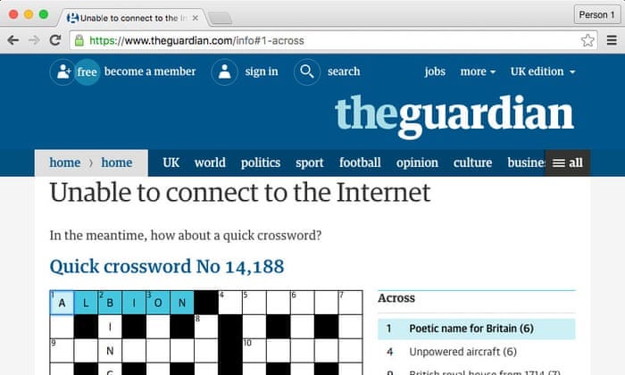 The Guardian’s crossword offline page.