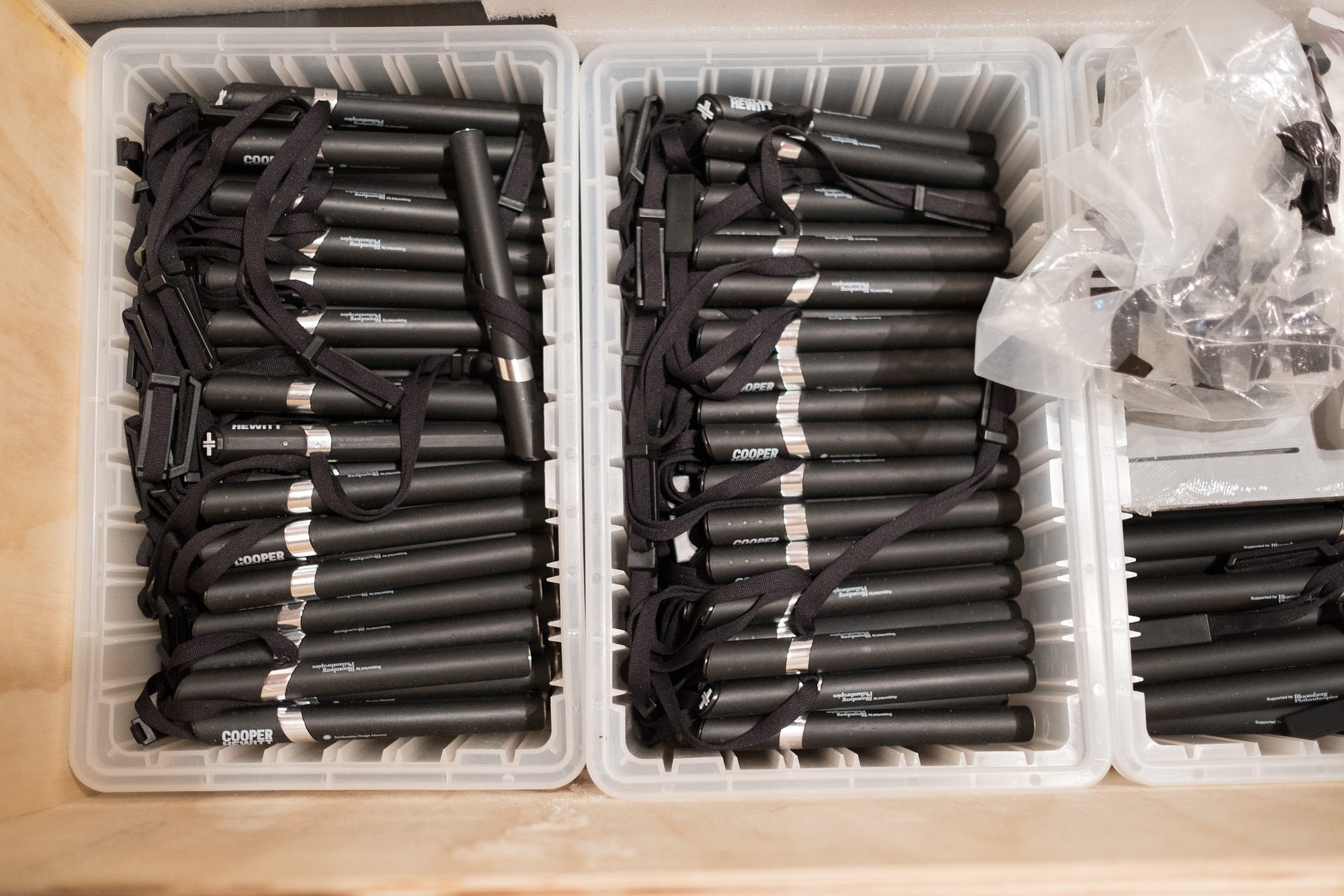 Unpacking 700 Cooper Hewitt Pens we shipped to the U.K., batteries not included!