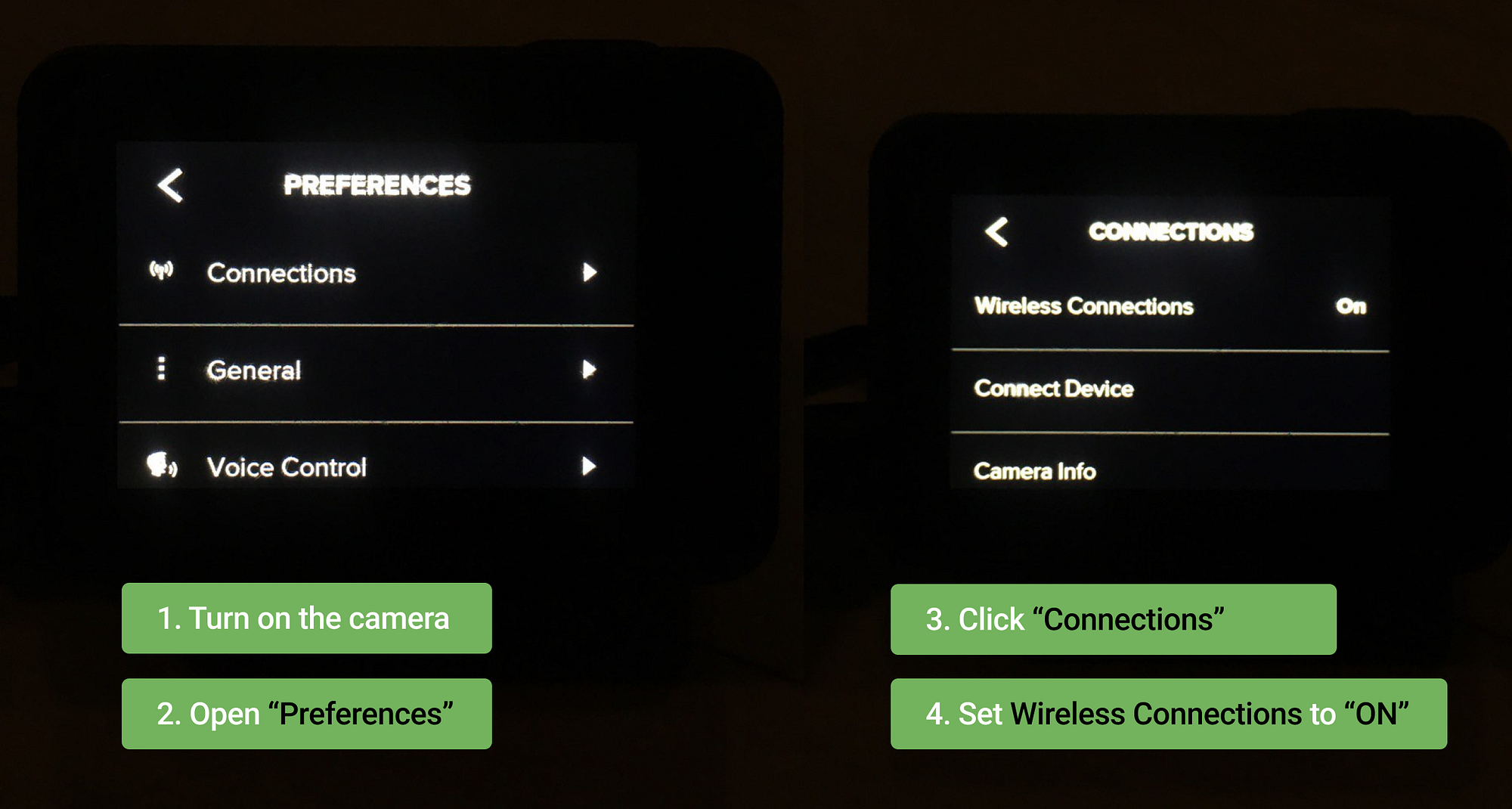 Turn on wireless connections on a GoPro camera