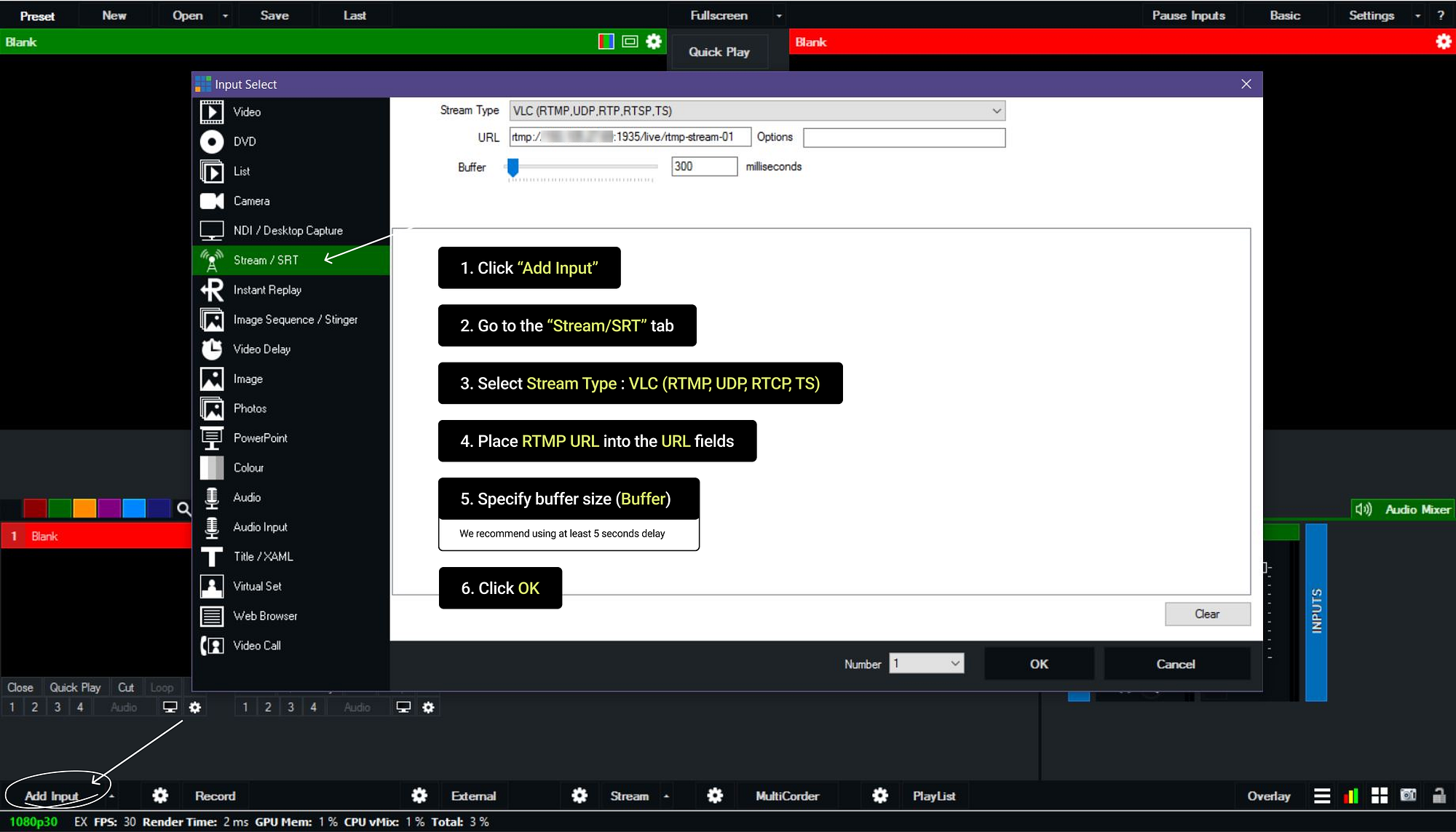Add GoPro RTMP stream to vMix as a Stream input