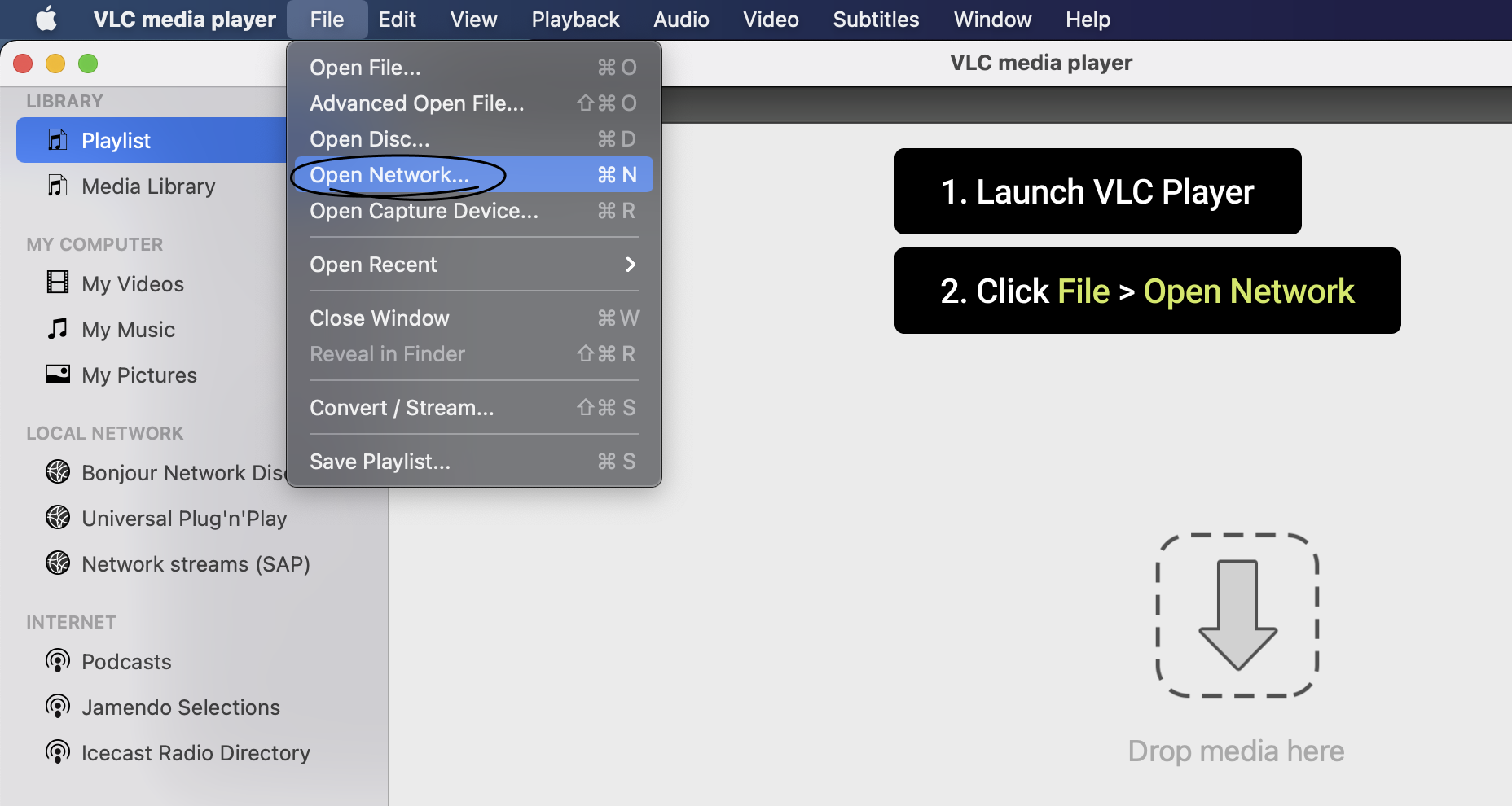 Open network stream in VLC for GoPro RTMP feed