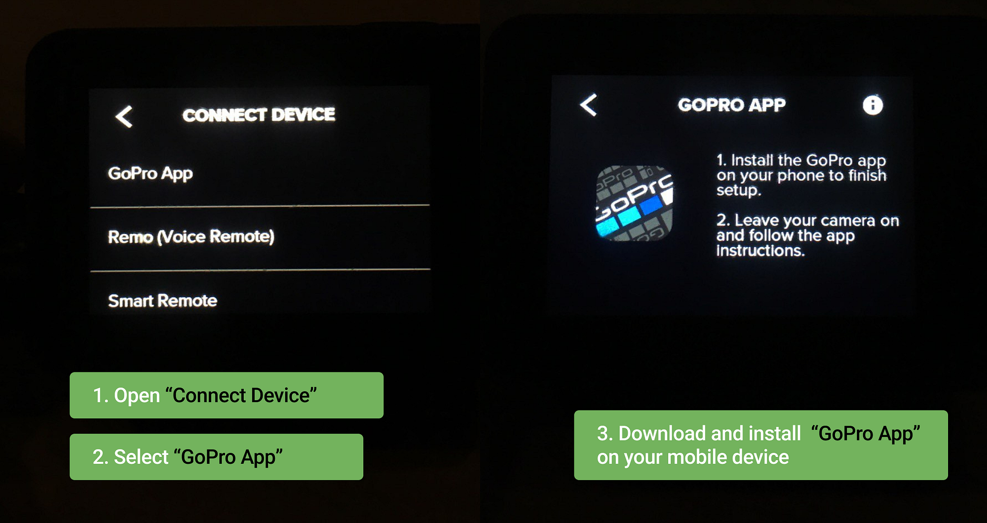 Connect GoPro camera to the GoPro Quik app