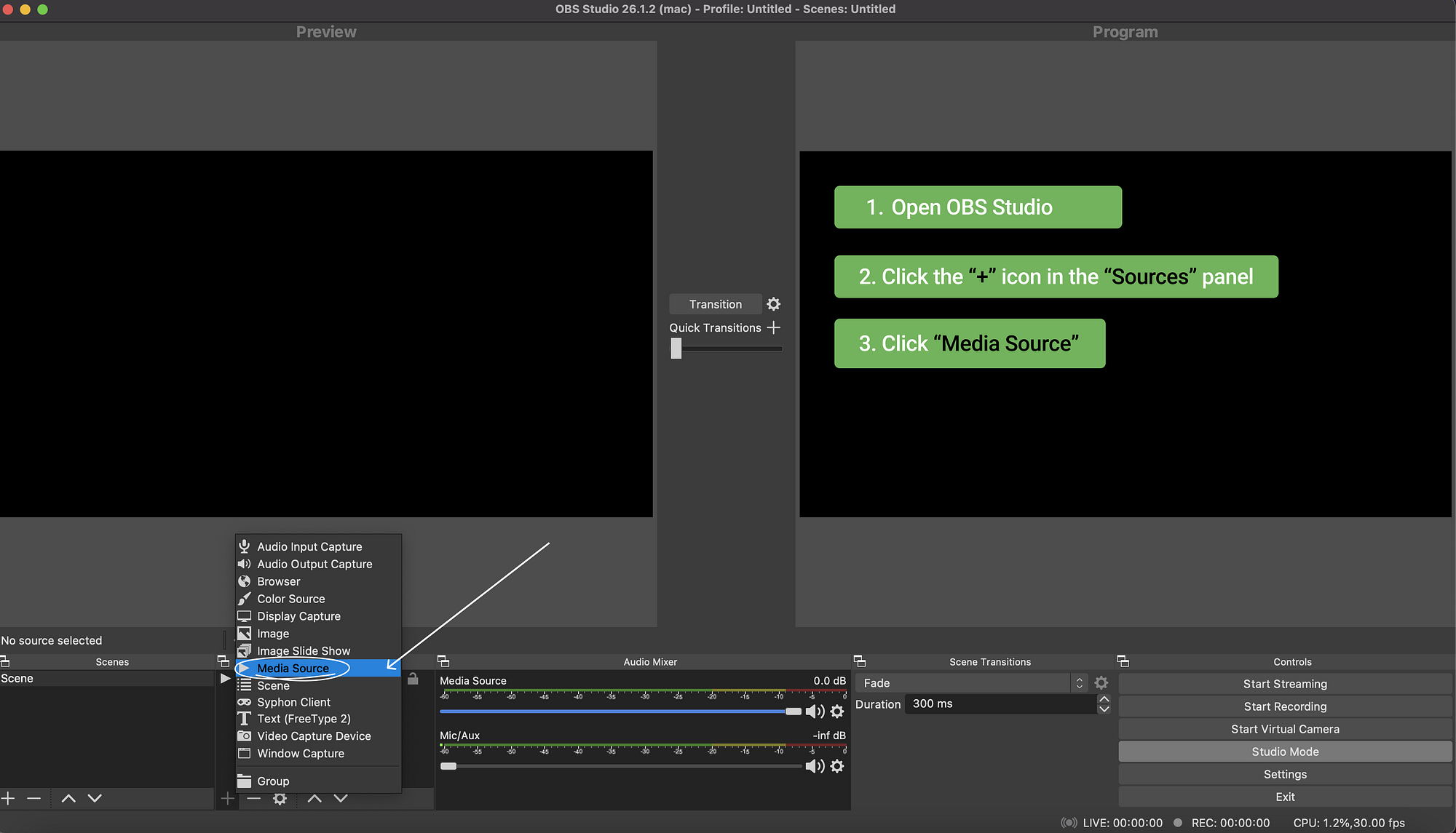 Create Media Source in OBS Studio for GoPro RTMP stream