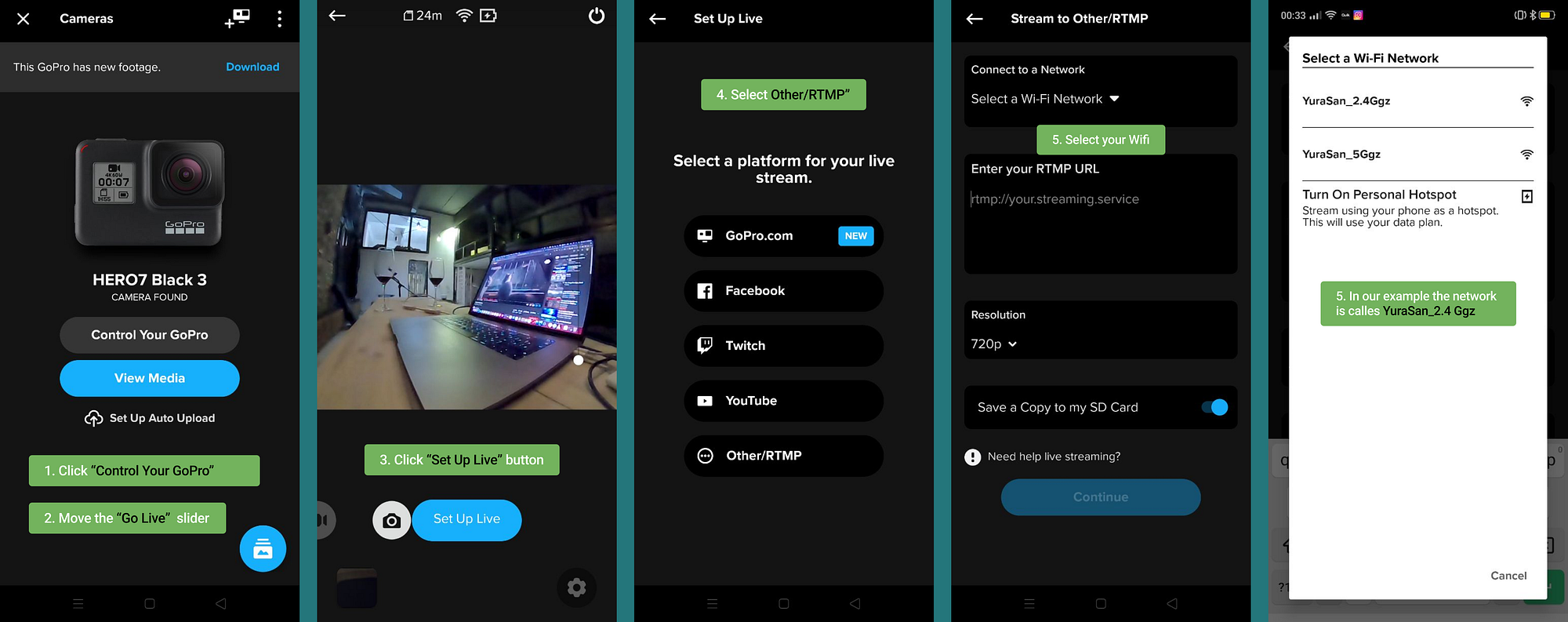 Set up GoPro live streaming with Other RTMP in GoPro Quik