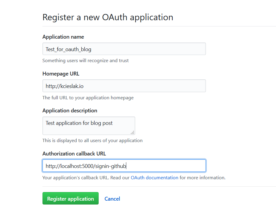 Register a new OAuth application