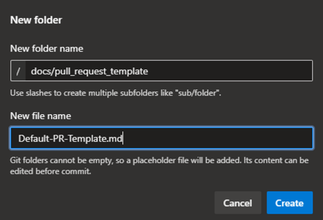 建立一個 docs/pull_request_template 資料夾, 並直接新增 <a href="http://default-pr-template.md/">Default-PR-Template.md</a> 檔案