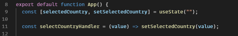 Handler function & useState for selectedCountry