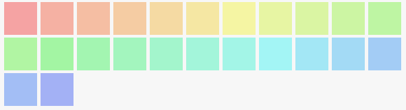 Increasing the Hue by 10 degrees per box.