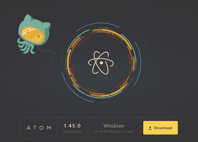 Latest stable release of Atom for 64-bit Windows 7 or later download page