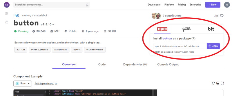 Bit为一个组件自动生成NPM、yarn和bit包