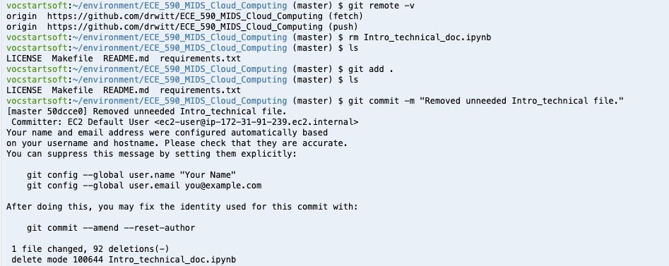 An example of cloning a repo, making a change, and then pushing this change to the repository through Cloud9