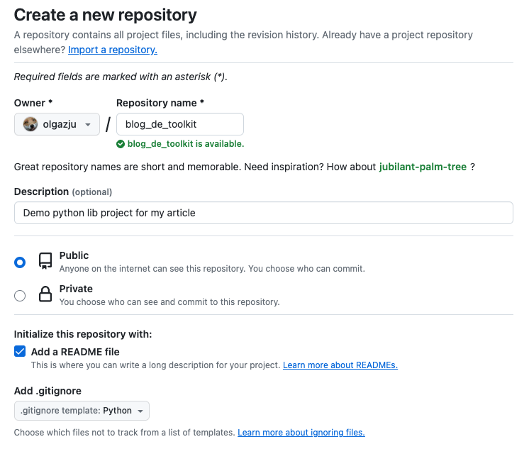 Create a new repository screenshot