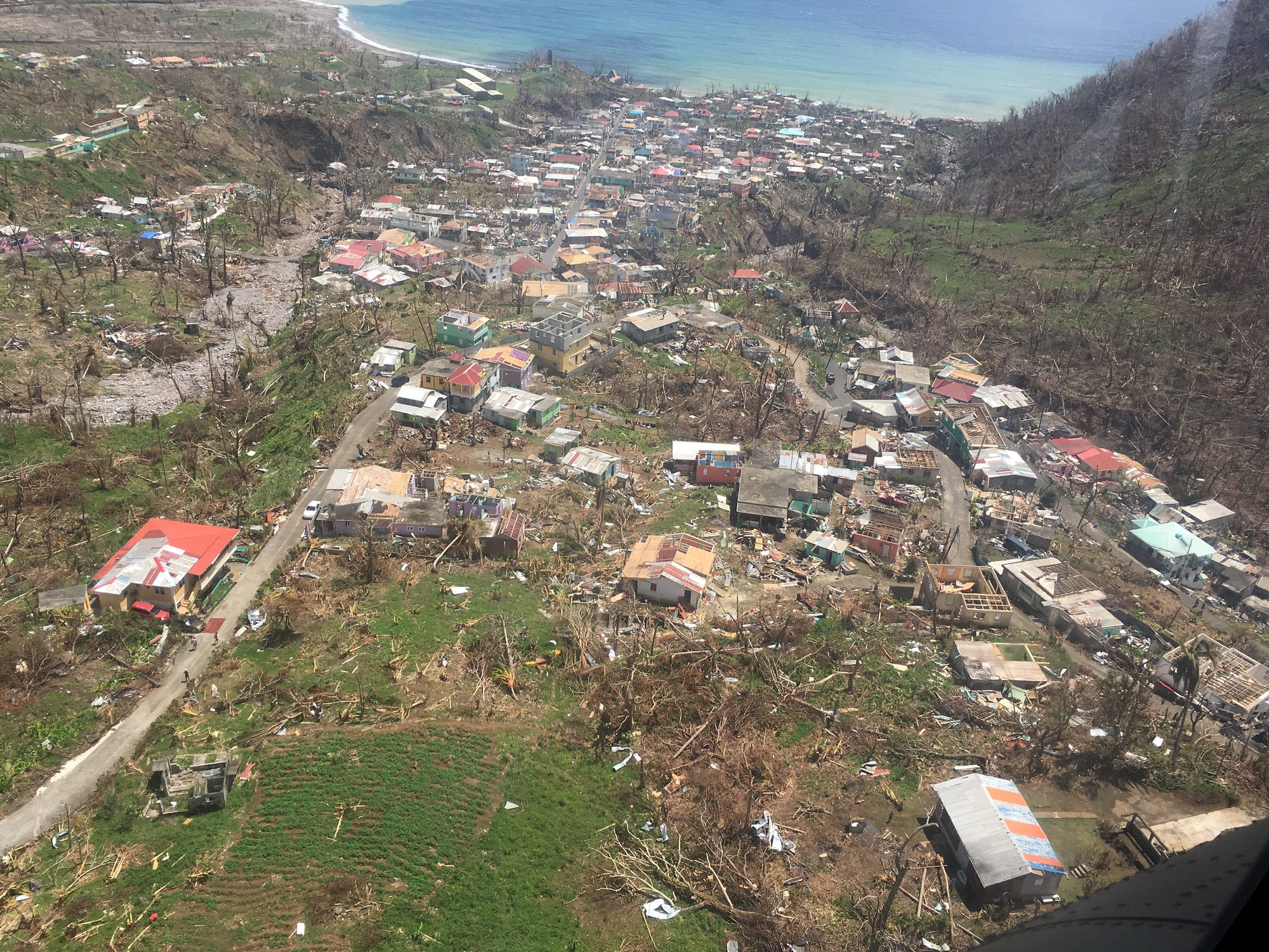 Hurricane Maria, a Category 5 storm, made landfall on the island of Dominica on September 18, causing widespread devastation. Photo credit: Caroline Ogonowski, USAID/OFDA