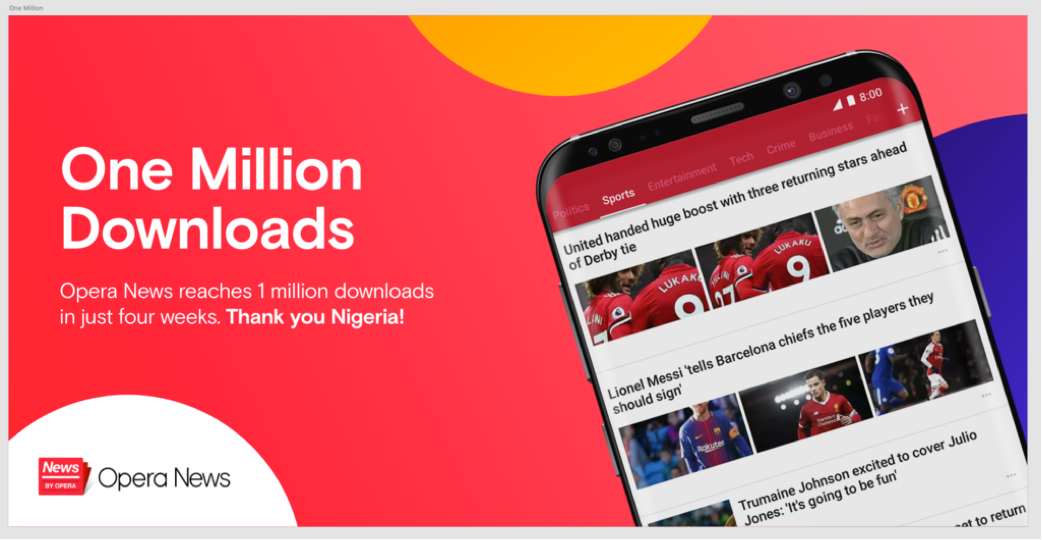 Opera News reaches 1 million downloads; becomes top news app on Google Play Store in Nigeria