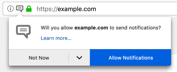 Website requests to send notifications. Image by Mozilla