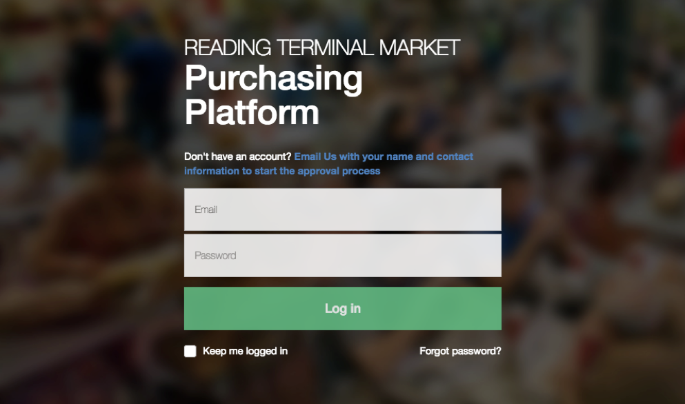 Login screen for the Reading Terminal Market procurement platform.