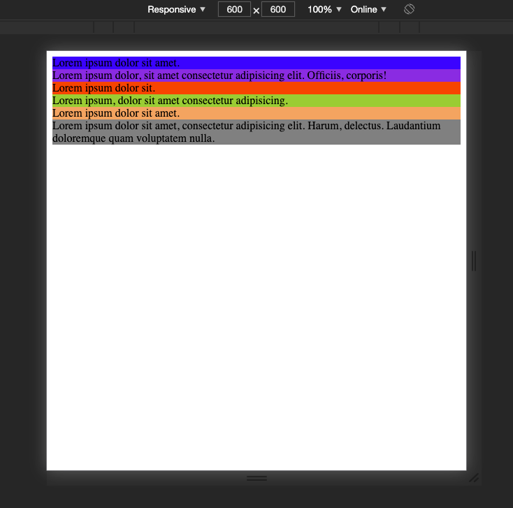 no CSS except colors for each div