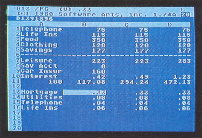 VisiCalc on Atari (1980).