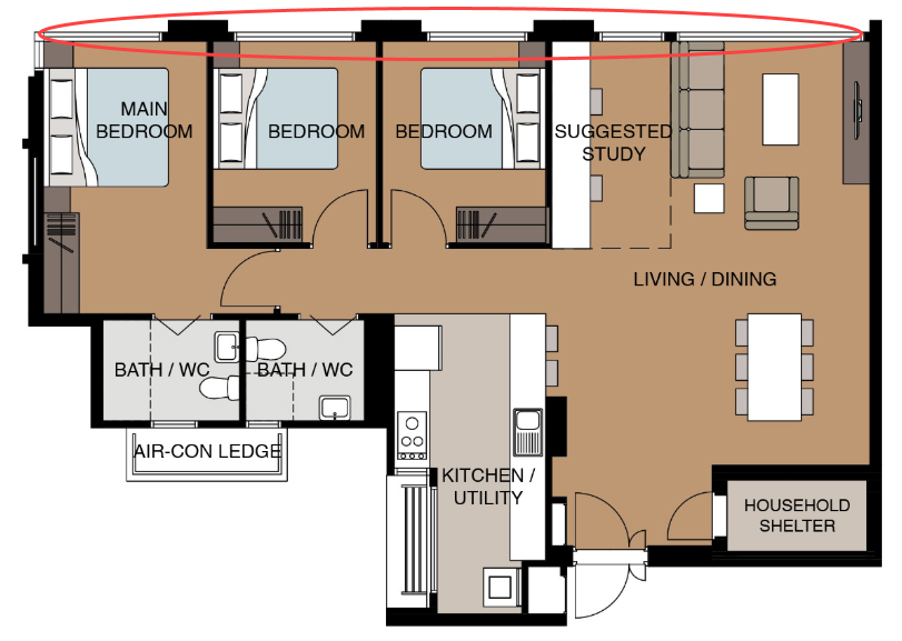Layout of a 5-room unit. Photo by HDB