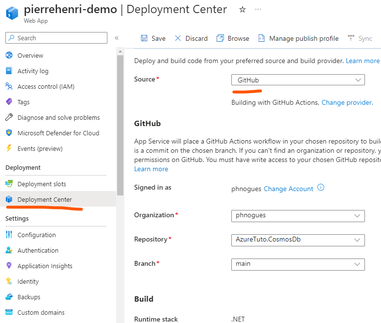 Azure Deployment Center