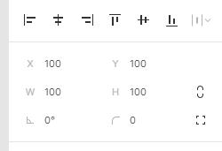 X = 100 in properties panel
