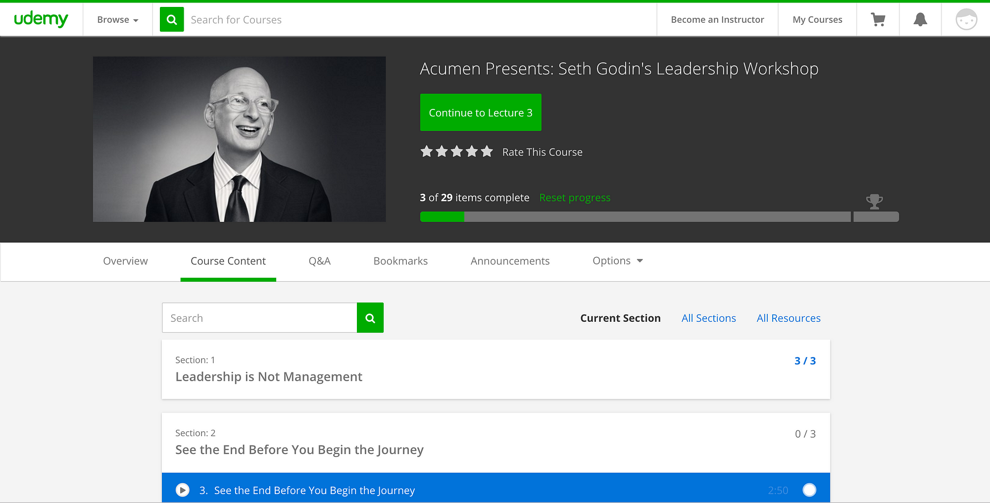 Seth Godin leadership workshop in Udemy