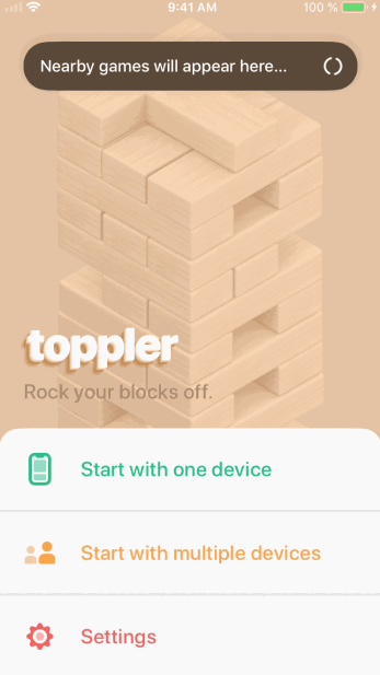 Toppler Settings screen