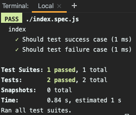 Result after running the “npm run test” command in your console