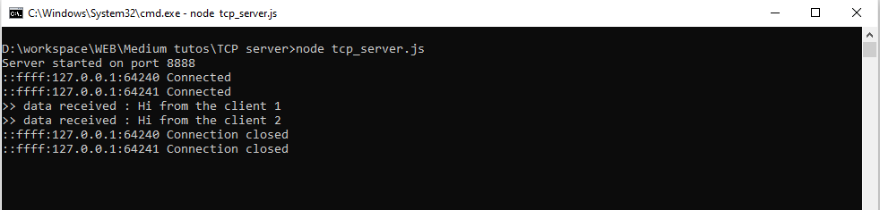 TCP server using NodeJS