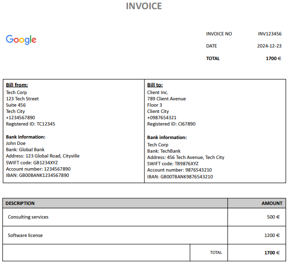 Without Vat information