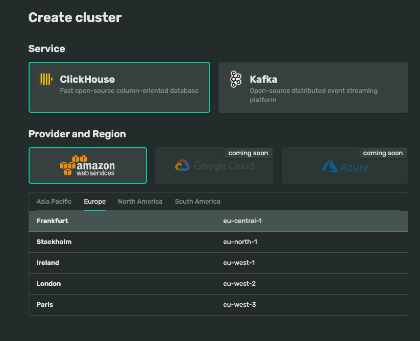 Creating cluster with DoubleCloud
