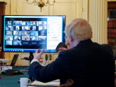 UK PM, Boris Johnson using zoom.