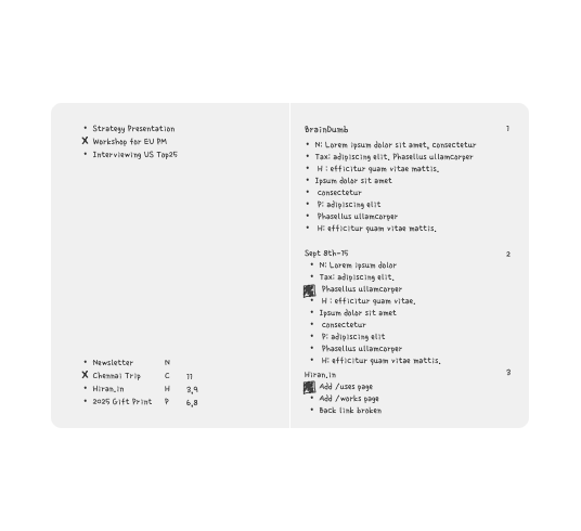 “The Boring Task List.” I employ bullet journal symbols to track the status. It’s worth noting that in practice, these pages are often messy than this example!