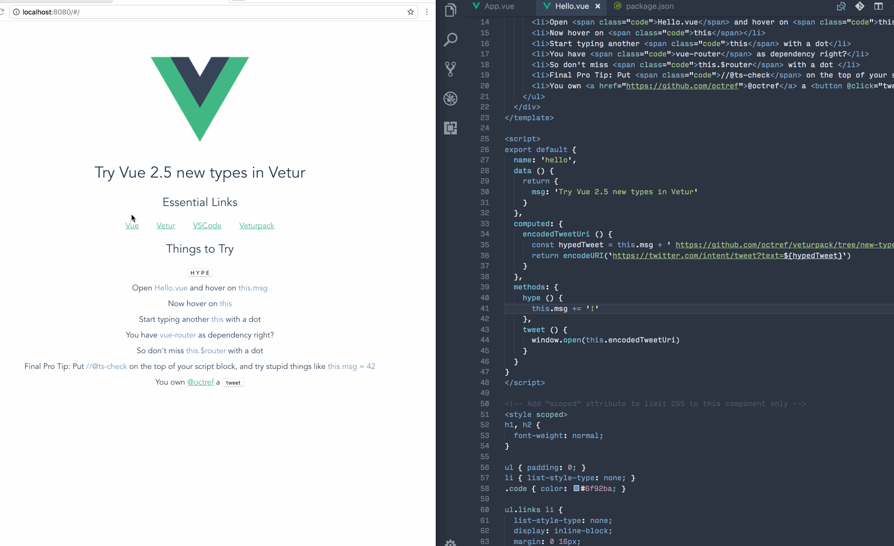 動作中の VSCode + Vetur + 新しい型定義