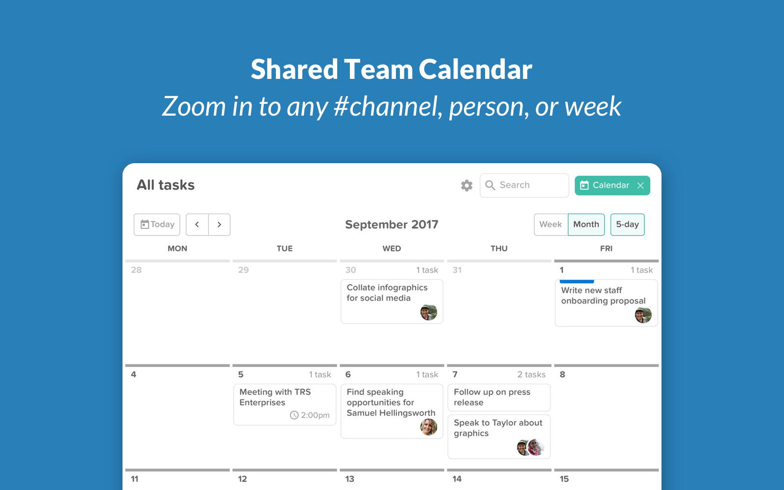 Get a shared team calendar in Slack, using Teamline