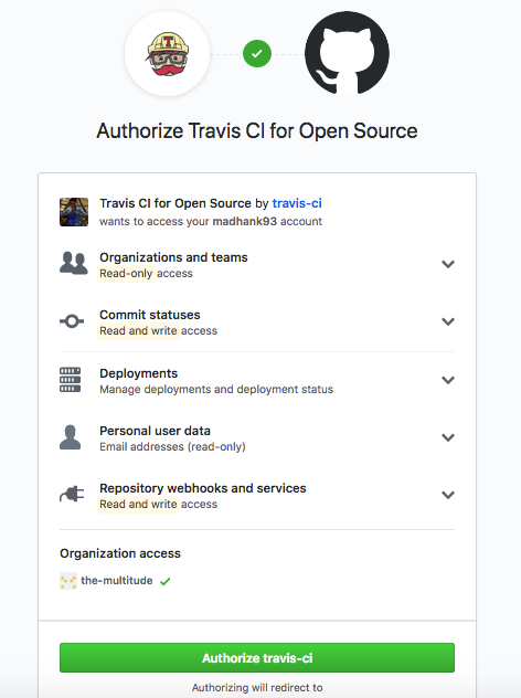 authorizing travis ci