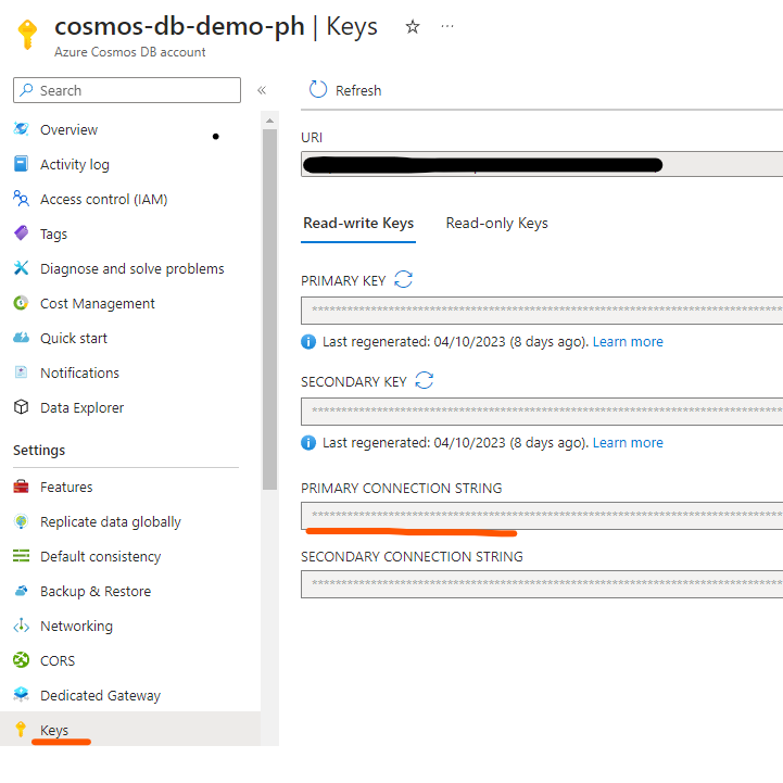 Get your CosmosDb connectionString