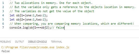 The variables obj1 and obj2 contain a reference. Each to a separate memory location.