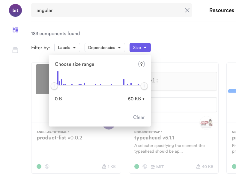 Search components by context, dependencies, and bundle-size