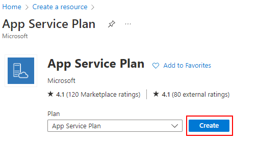 Select App Service Plan and Create