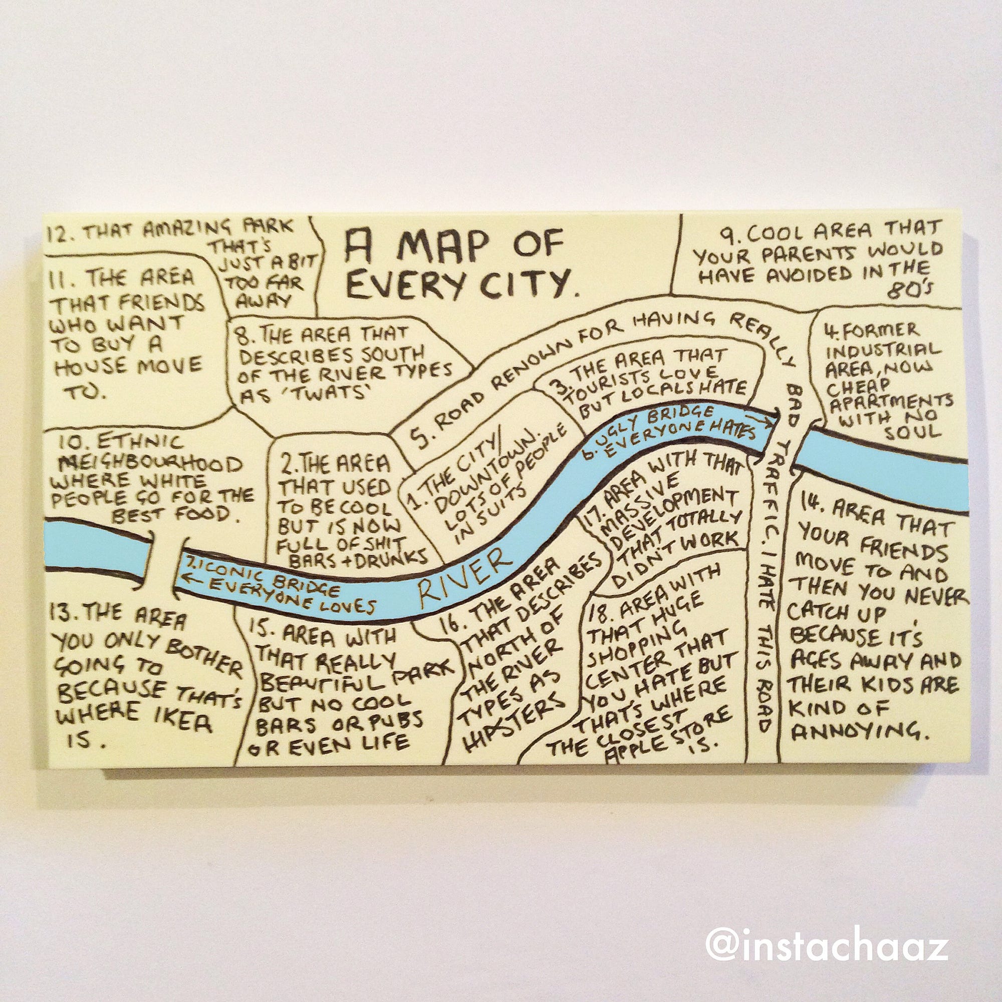 КАРТА МЕСТ, КОТОРЫЕ ЕСТЬ В КАЖДОМ ГОРОДЕ Иллюстратор из Лондона, Чез Хаттон создал “Карту каждого города” 1*o1vBcukXlyzZZEn8sNqhGw