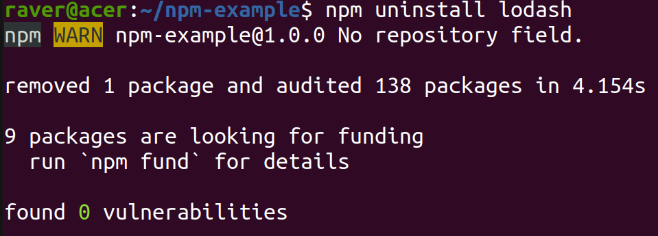 Uninstalling an npm package